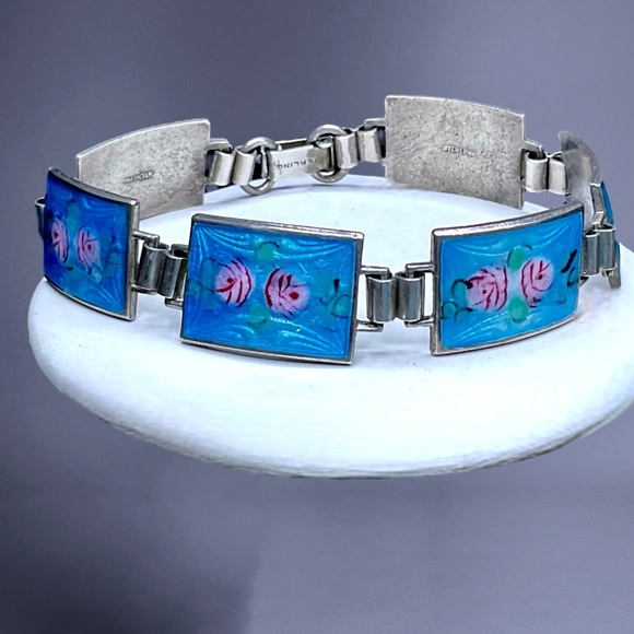 🌺Vintage Sterling Guilloche Enamel Bracelet - Picture 10 of 16